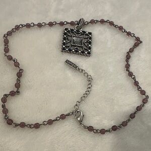 Napier Beaded Necklace with Ornate Square Pendant - Silver Tone